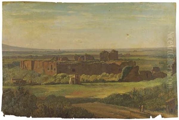 Le Thermes De Caracalla A Rome, Deux Figures Au Premier Plan Oil Painting by Simon-Joseph-Alexandre Clement Denis