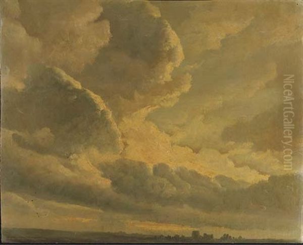 Une Etude De Ciel Avec Un Coucher De Soleil Oil Painting by Simon-Joseph-Alexandre Clement Denis