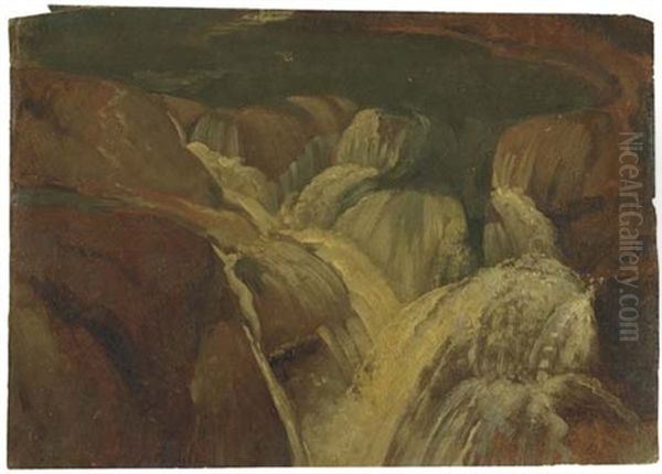 Une Chute D'eau Dans Une Grotte A Tivoli by Simon-Joseph-Alexandre Clement Denis