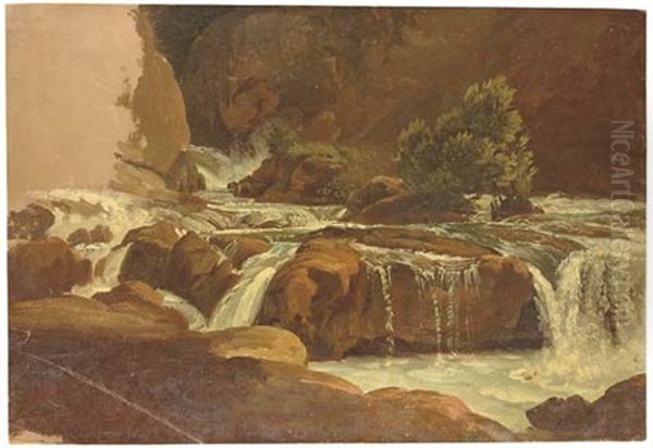 Une Cascade Dans Un Paysage Rocheux Oil Painting by Simon-Joseph-Alexandre Clement Denis