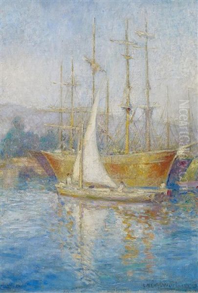 Segler In Hafen Oil Painting by Louis Denis-Valverane