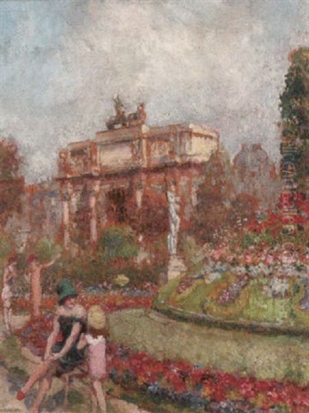 Le Jardin Des Tuileries, Paris Oil Painting by Louis Denis-Valverane