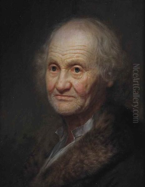 Portrait Of An Old Man In A Fur-trimmed Coat Oil Painting by Balthazar Denner