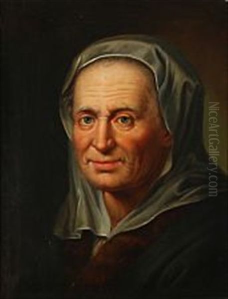 An Old Woman With Headscarf Oil Painting by Balthazar Denner