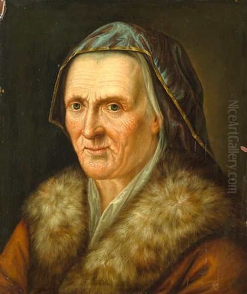 A Portrait Of A Woman With Fur Collar Oil Painting by Balthazar Denner