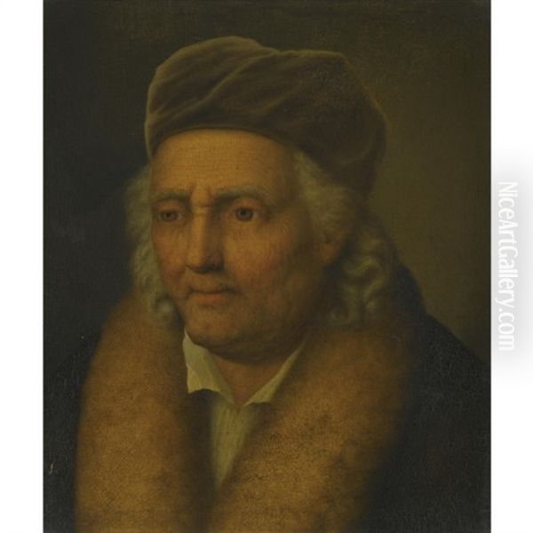 Portrait Of An Old Man With A Fur Collar And Velvet Cap Oil Painting by Balthazar Denner