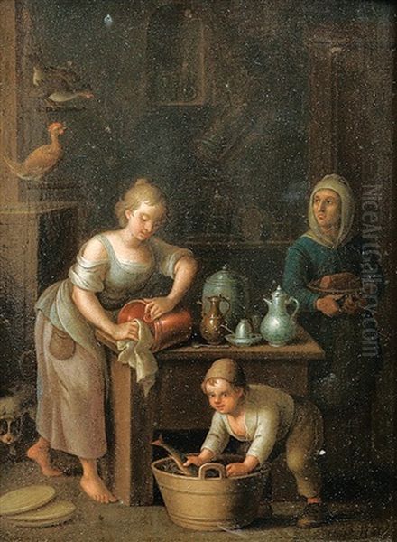 Familienszenen (pair) Oil Painting by Balthazar Denner