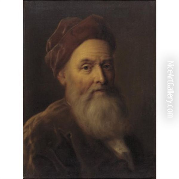 Portrait Of A Man In A Red Beret Oil Painting by Balthazar Denner