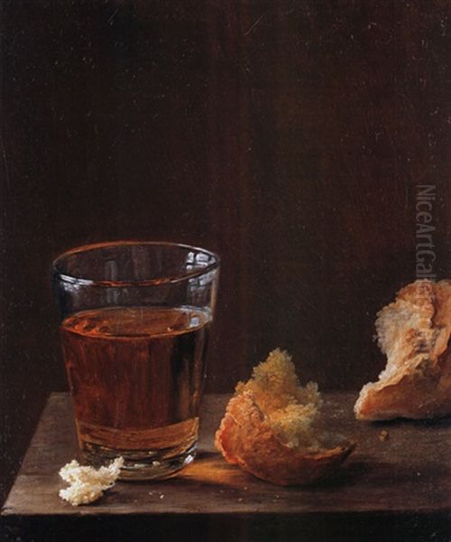 Glas Mit Weisswein Und Brot (+ Rotweinpokal Mit Maroni; Pair) Oil Painting by Balthazar Denner