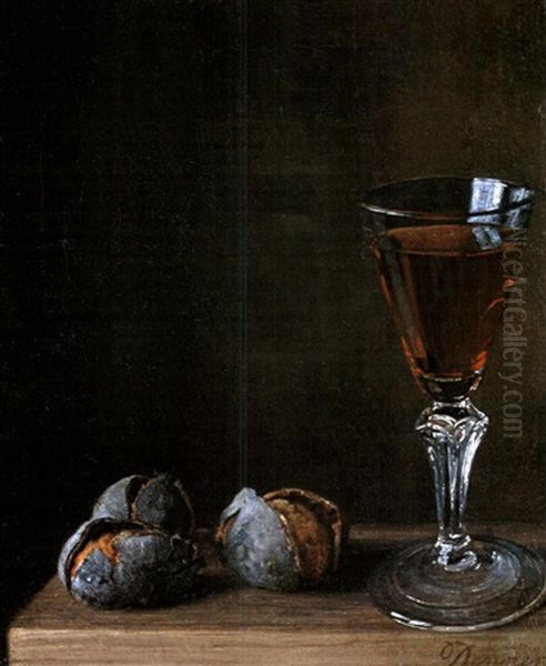 Glas Mit Weisswein Und Brot (+  Rotweinpokal Mit Maroni; Pair) Oil Painting by Balthazar Denner