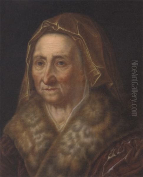 Portrait Of An Elderly Lady In A Fur Trimmed Cloak Oil Painting by Balthazar Denner