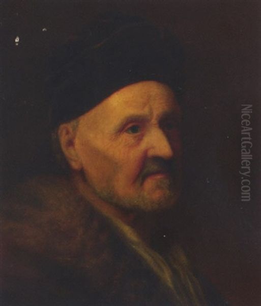 An Old Man In A Felt Hat And Fur-lined Coat Oil Painting by Balthazar Denner