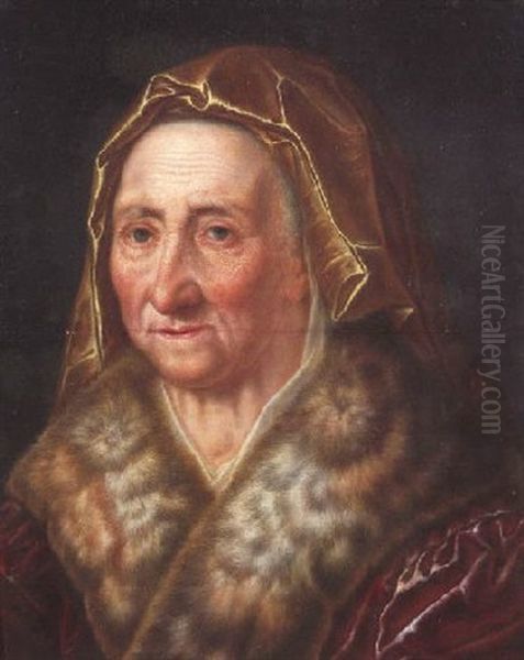 Portrat Einer Alten Frau Mit Pelzverbramten Mantel Oil Painting by Balthazar Denner