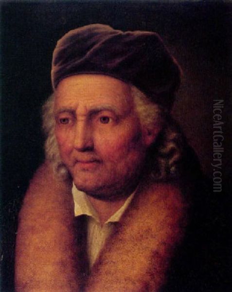 Portrait Of An Old Man Wearing A Fur-lined Coat And A Velvet Hat Oil Painting by Balthazar Denner