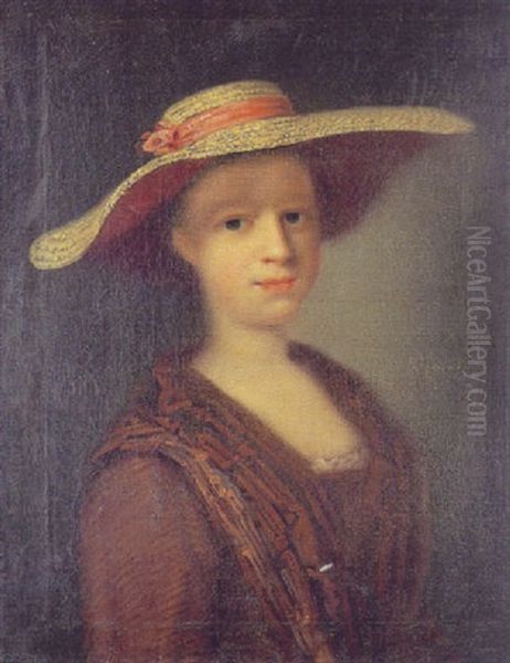 Portraet Af En Dame Med Gul Strahat Oil Painting by Balthazar Denner