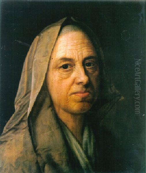 An Old Woman Wearing A Veil Oil Painting by Balthazar Denner