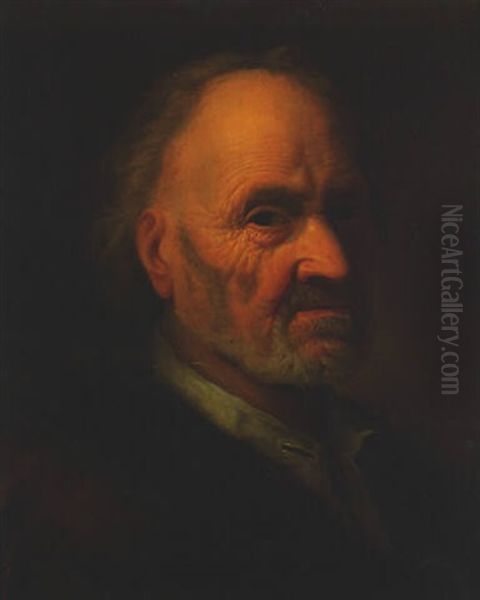 Portrait Of An Old Man In A White Shirt With A Fur-trimmed Jacket Oil Painting by Balthazar Denner