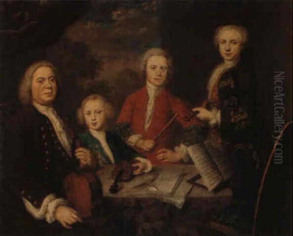 Portrait Of A Family Of Musicians (family Of Johan Sebastian Bach?) Oil Painting by Balthazar Denner