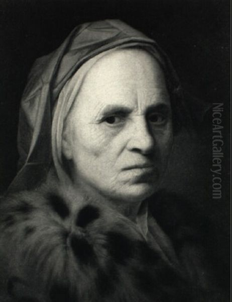 Portrait Of An Elderly Lady Wearing A Fur-trimmed Coat Oil Painting by Balthazar Denner