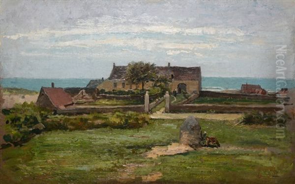 Cour De Ferme Face A La Mer Oil Painting by Jules Denneulin