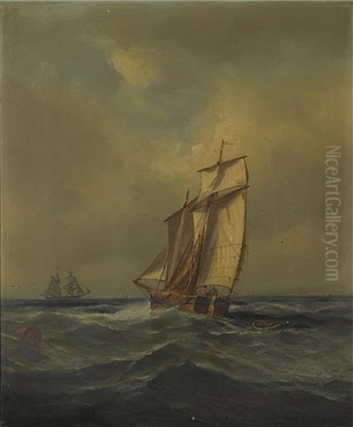 Sailboat On Choppy Seas Oil Painting by Gideon Jacques Denny