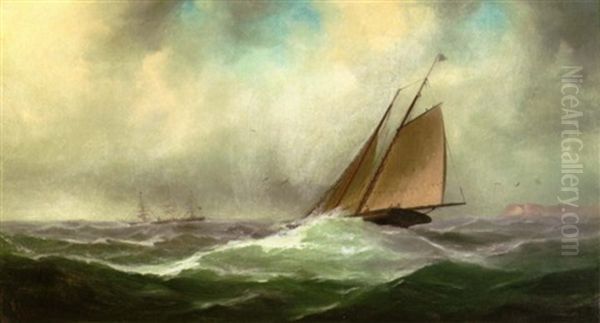 A Sailboat With Larger Vessels In The Distance Oil Painting by Gideon Jacques Denny