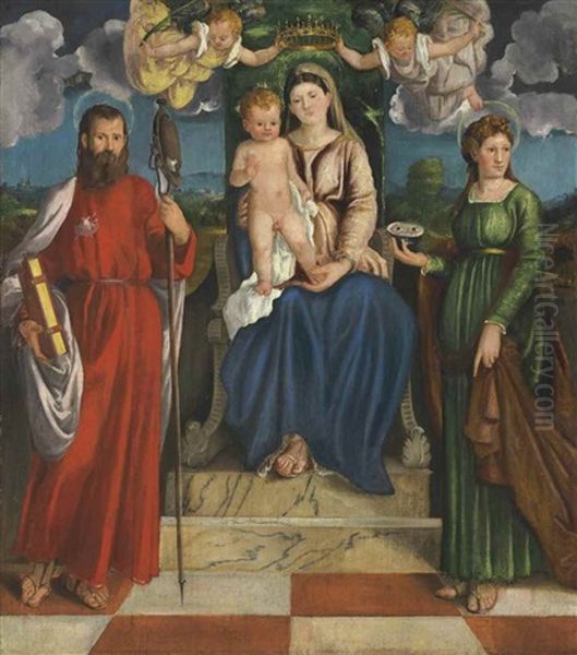 The Madonna And Child With Saint James And Saint Lucy Oil Painting by Girolamo Dente