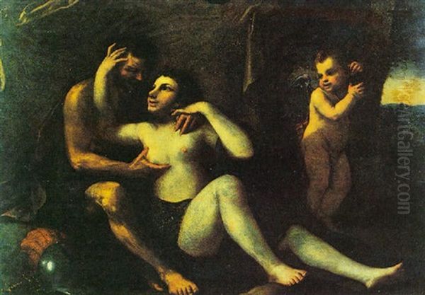 Marte, Venere E Cupido In Un Paesaggio Oil Painting by Girolamo Dente