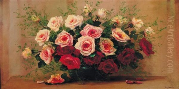 Bouquet De Roses Oil Painting by Gabrielle Marguerite Deplanche