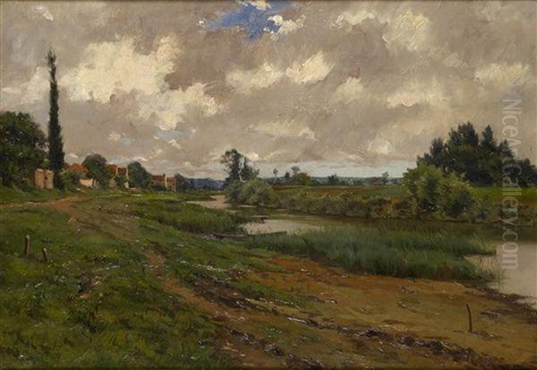 Paysage A La Riviere Oil Painting by Albert Depre