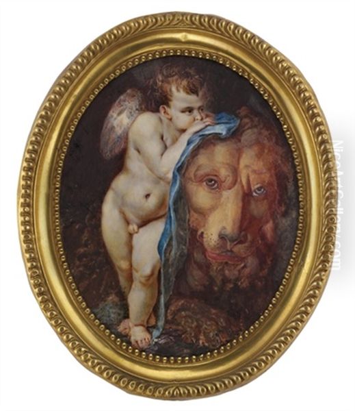 Cupid And The Lion Oil Painting by Christopher Deram