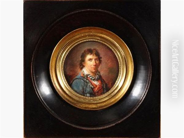 Portrait D'un Conventionel En Habit Bleu, Gilet Rouge Raye Et Au Foulard Oil Painting by Joseph (Derunton) Deranton