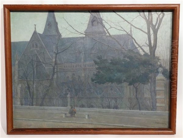 Couple D'amoureux Devant L'eglise Sainte-julienne A Verviers Oil Painting by Philippe Derchain