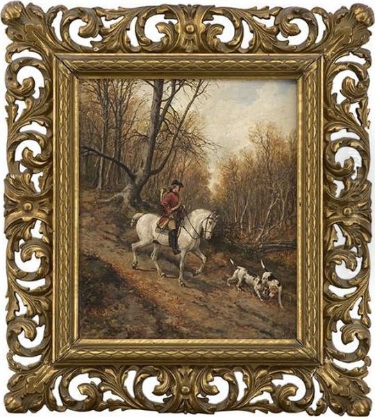 Horseman With Huntingdogs 1884 Oil Painting by Per Nicolai Arbo