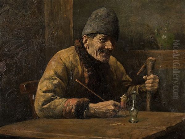 Man With Pipe Oil Painting by Kalman (Koloman) Deri