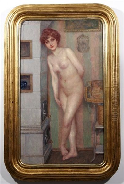 Nude By The Hearth Oil Painting by Kalman (Koloman) Deri