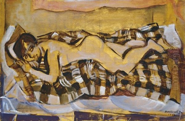 Lying Female Nude Oil Painting by Gyula Derkovits