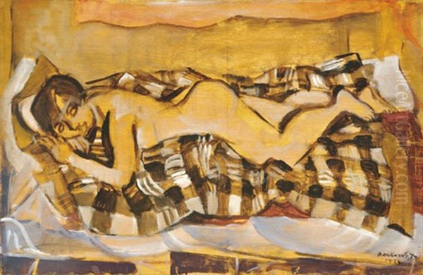 Lying Woman Nude Oil Painting by Gyula Derkovits