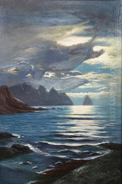 Rolling Waves In The Moonlight Oil Painting by Franz Dernel