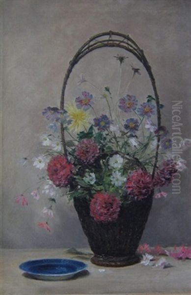 A Basket Of Flowers Oil Painting by William Rowell Derrick