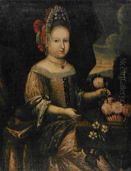 Portrait D'une Petite Fille Arrangeant Une Corbeille De Fleurs by Claude Deruet