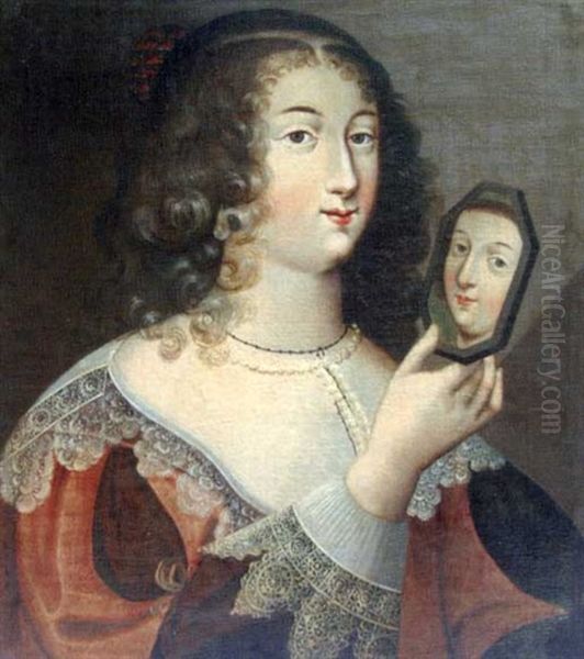 La Grande Mademoiselle Devant Son Miroir Oil Painting by Claude Deruet