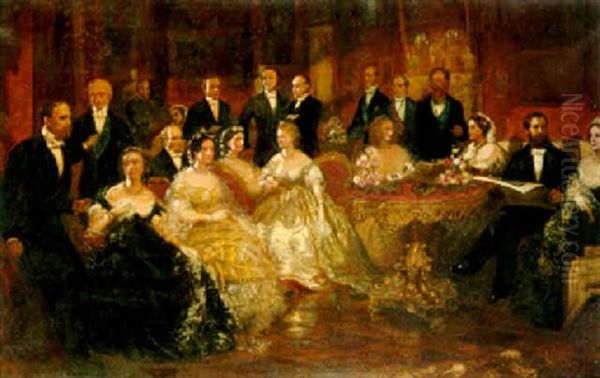 A Group Portrait Of The Waldegrave Family And Their Friends At Strawberry Hill Oil Painting by Louis William Desanges