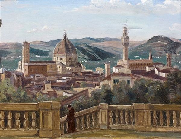 Vue Prise Des Jardins Boboli, Florence, Juillet-aout 1834 (after Jean-baptiste-camille Corot) Oil Painting by Charles-Paul Desavary