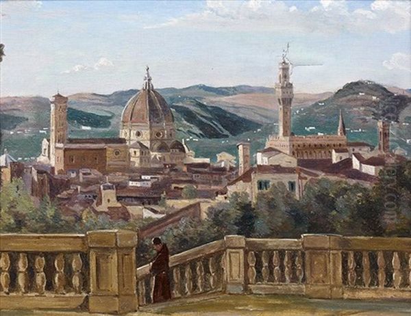 Vue Prise Des Jardins Boboli, Florence (after Corot) Oil Painting by Charles-Paul Desavary