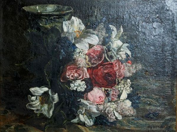 Bouquet De Fleurs Sur Un Entablement Oil Painting by Charles-Paul Desavary