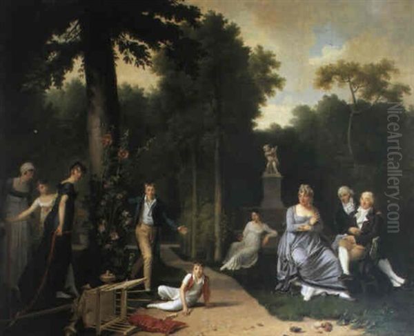 Portrait De La Famille Du Comte Jacques Duchatel Ou Le      Chariot Brise Oil Painting by Constant-Joseph Desbordes