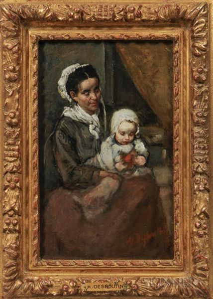 Mother And Baby Oil Painting by Marcellin Gilbert Desboutin