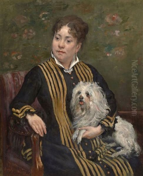 Portrait De Femme Avec Un Petit Chien Oil Painting by Marcellin Gilbert Desboutin