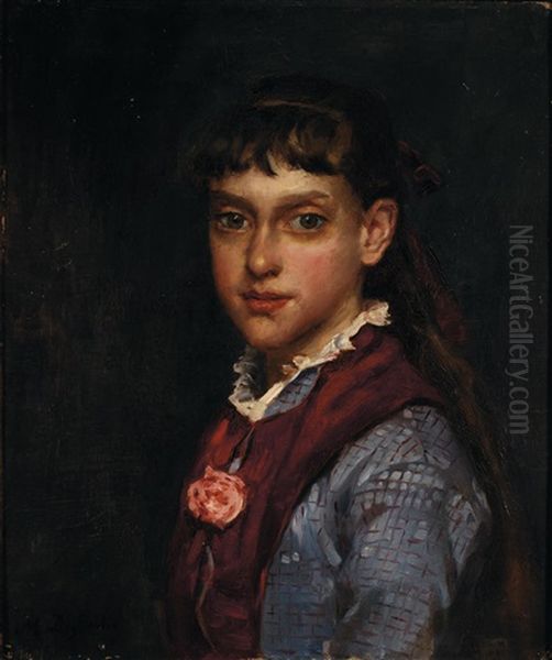 Jeune Fille Au Ruban Rouge Oil Painting by Marcellin Gilbert Desboutin